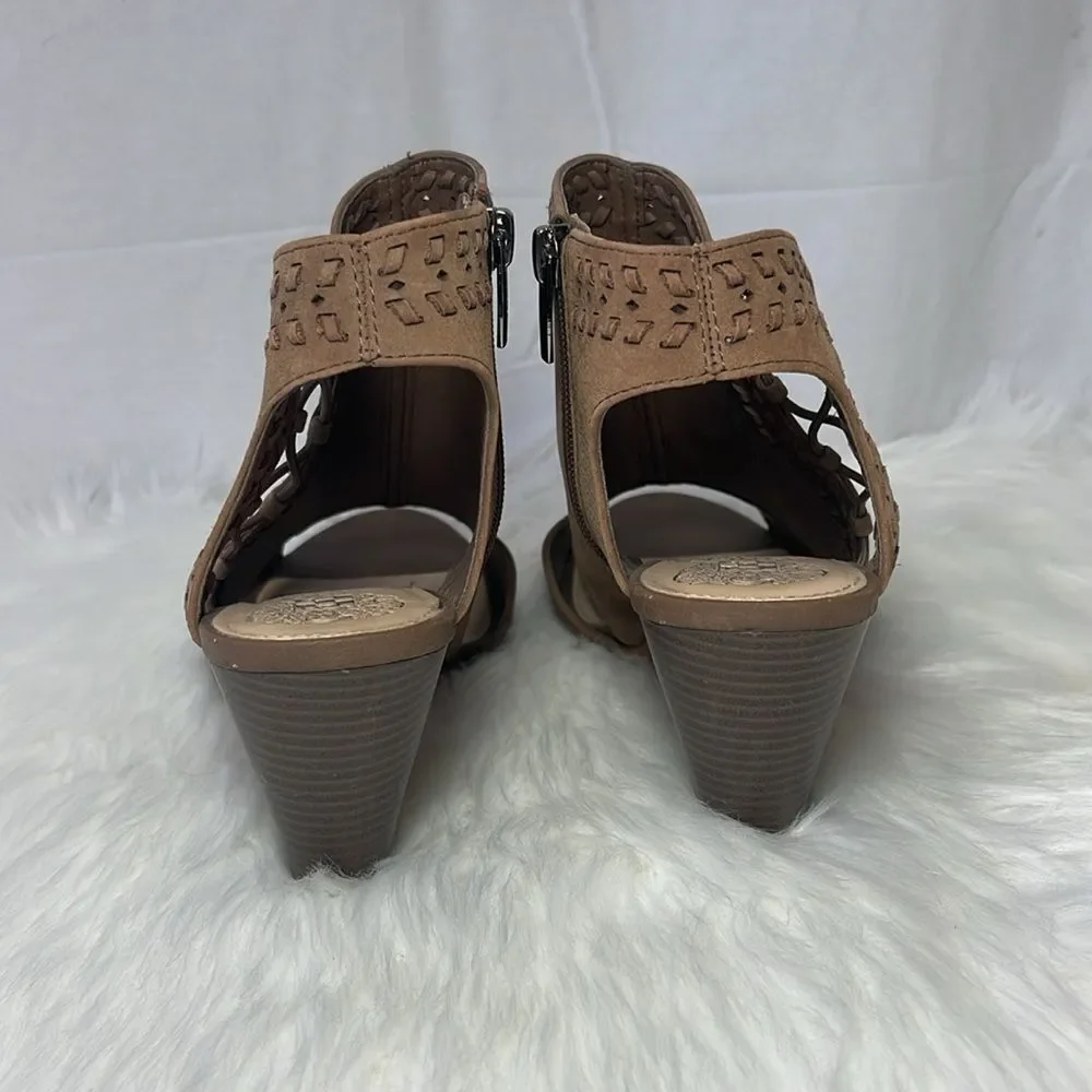 Vince‎ Camuto Emmia Smoky Taupe Block Heel Side Zip Sandals Sz 11M